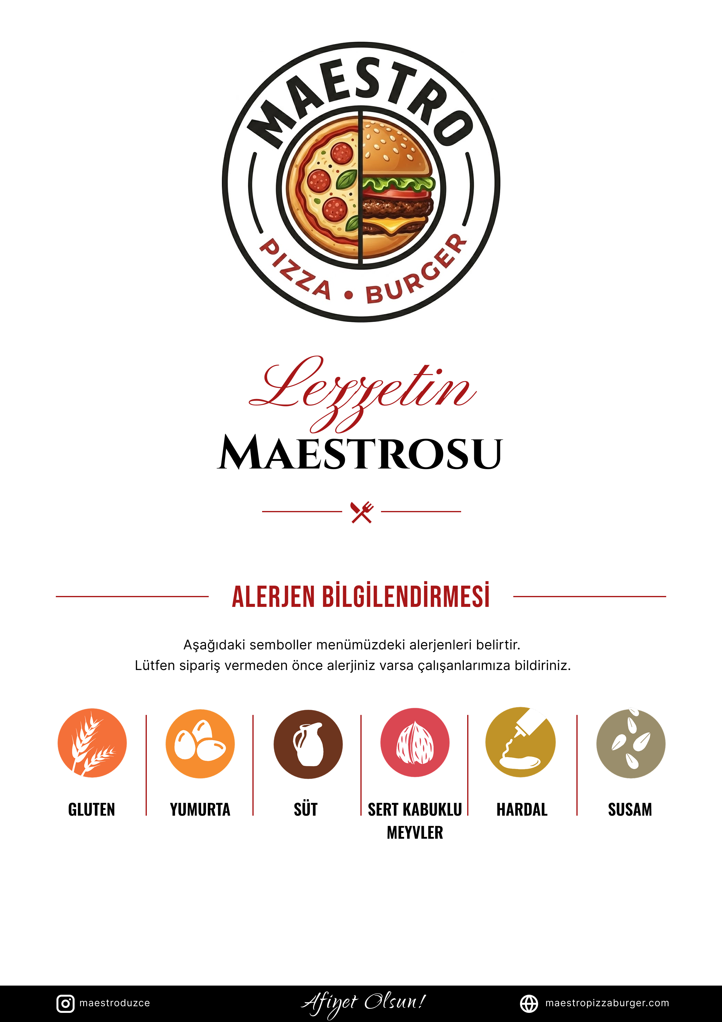 Maestro menü arka yüzü — alerjen sembolleri açıklamaları